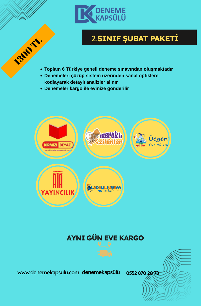 2 Sınıf Şubat Ayı Kurumsal Türkiye Geneli Deneme Paketi 5 Lı