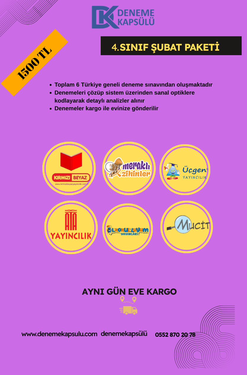 4 Sınıf Şubat Ayı Kurumsal Türkiye Geneli Deneme Paketi 6lı