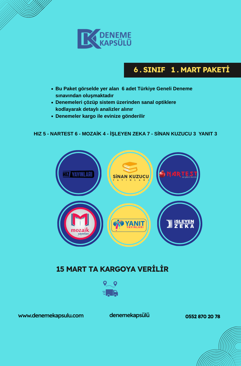 6 Sınıf Mart Ayı Türkiye Geneli Deneme Paketi 6 Lı
