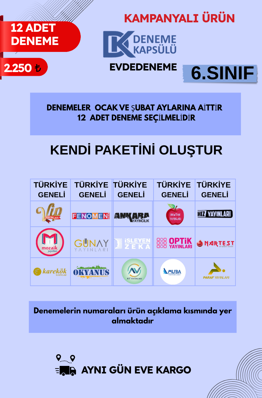 6 Sınıf Kendi Paketini Oluştur 12 Adet