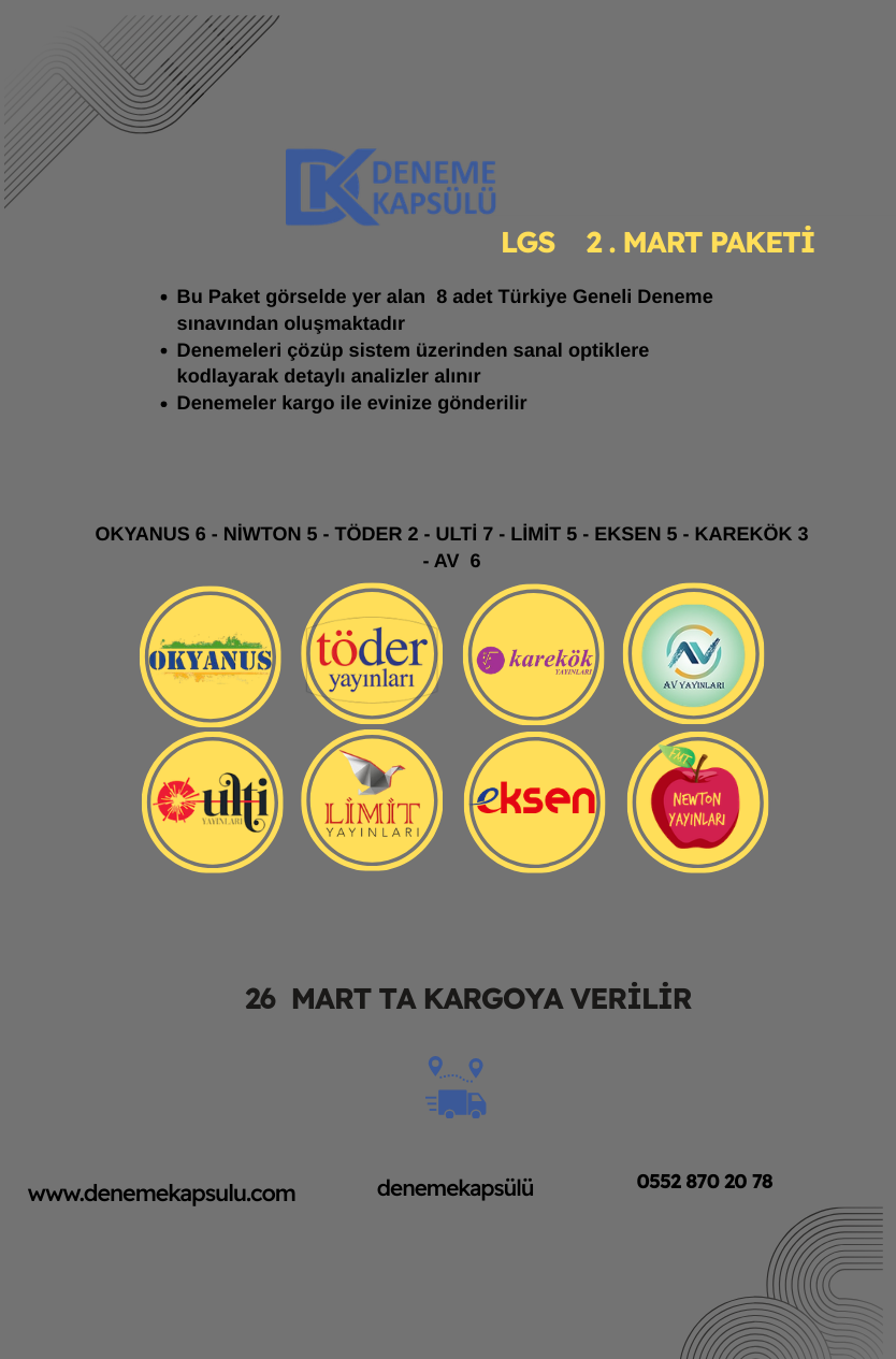Lgs Mart Ayı Türkiye Geneli Deneme Paketi 8 Lı