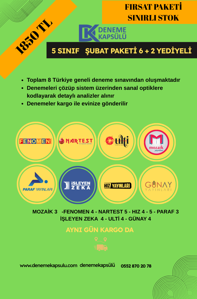 5 Sınıf Şubat Fırsat Paketi 6+2 (türkiye Geneli )