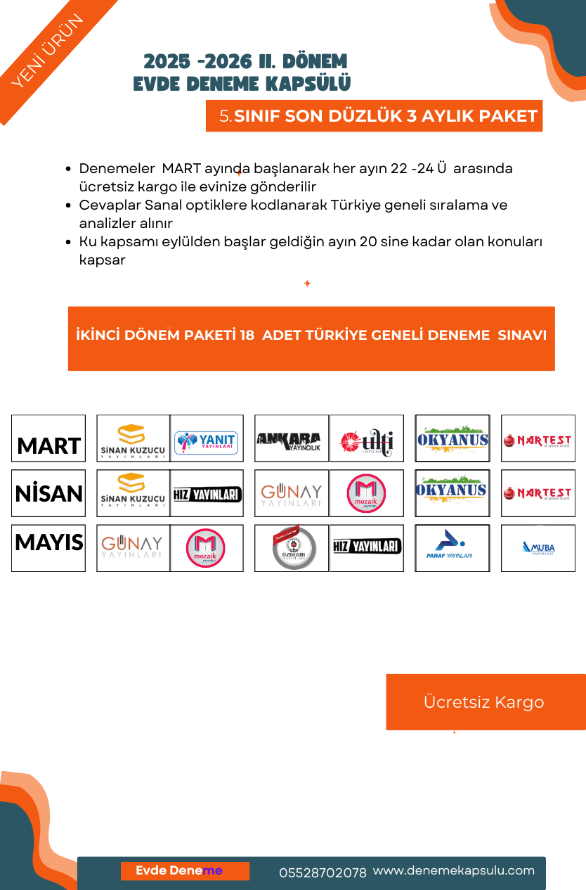 5. Sınıf Son Üç Aylık Deneme Paketi 18 Li