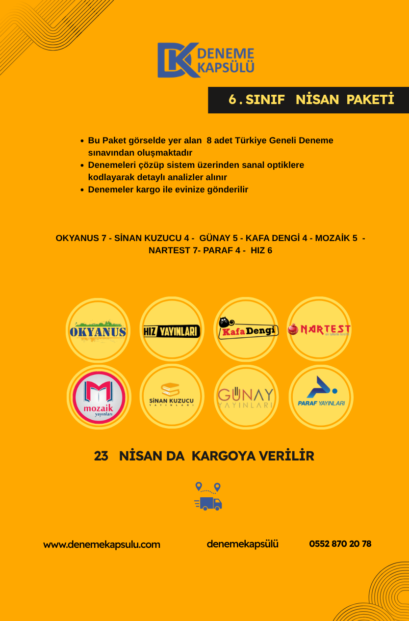 6 Sınıf Nisan Ayı Türkiye Geneli Deneme Paketi 8 Lı