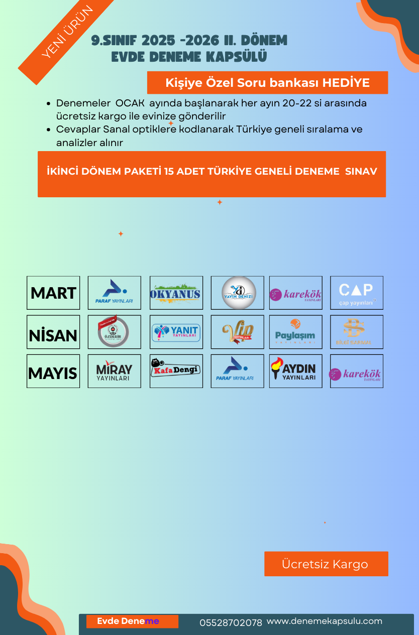 9. Sınıf Son Üç Aylık Deneme Paketi 15 Li