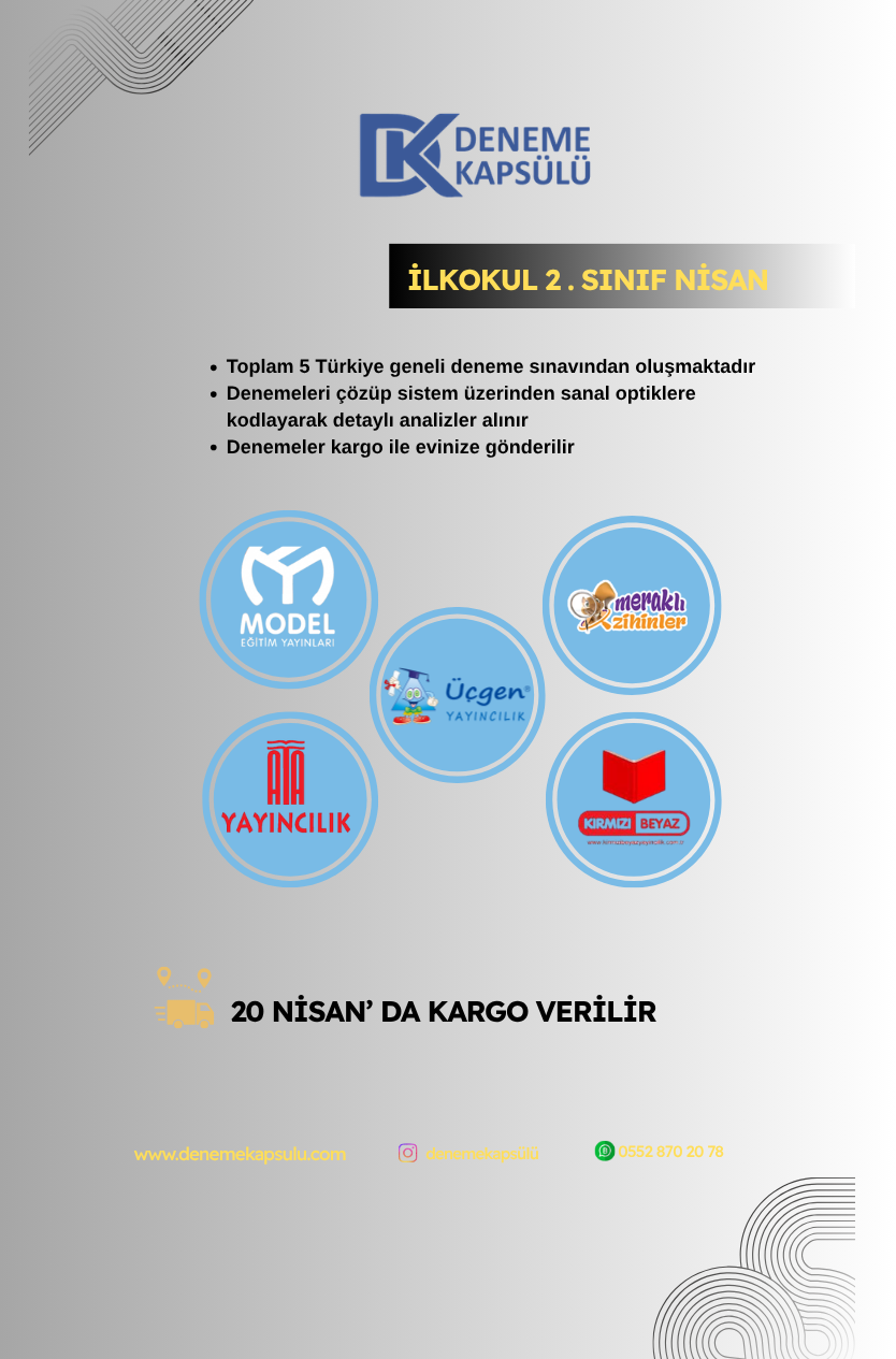2 Sınıf Nisan Deneme Paketi Türkiye Geneli 5 Li