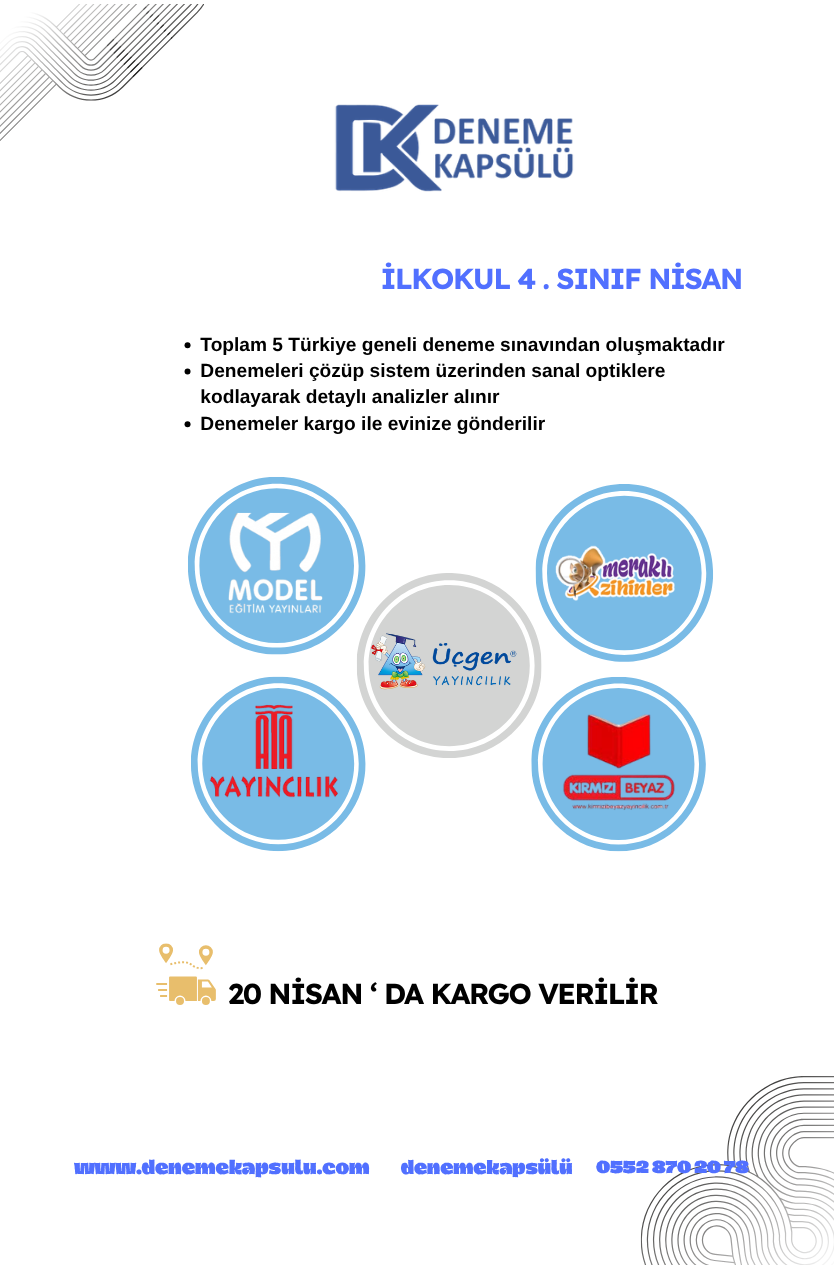 4 Sınıf Nisan Deneme Paketi Türkiye Geneli 5 Li