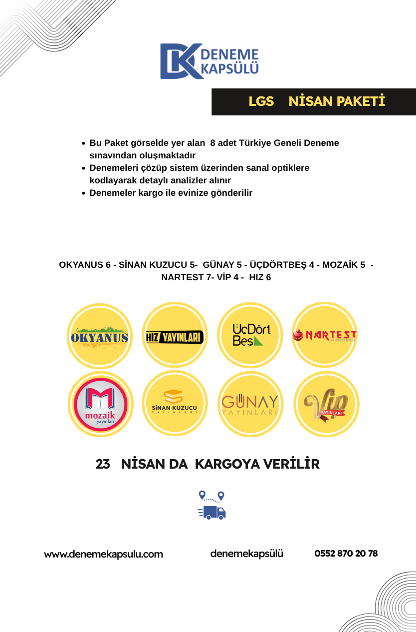 Lgs Nisan Ayı Türkiye Geneli Deneme Paketi 8 Lı