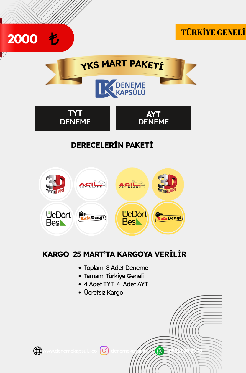 Yks Türkiye Geneli Mart Ayı Deneme Paketi 8 Li 4 Tyt- 4 Ayt