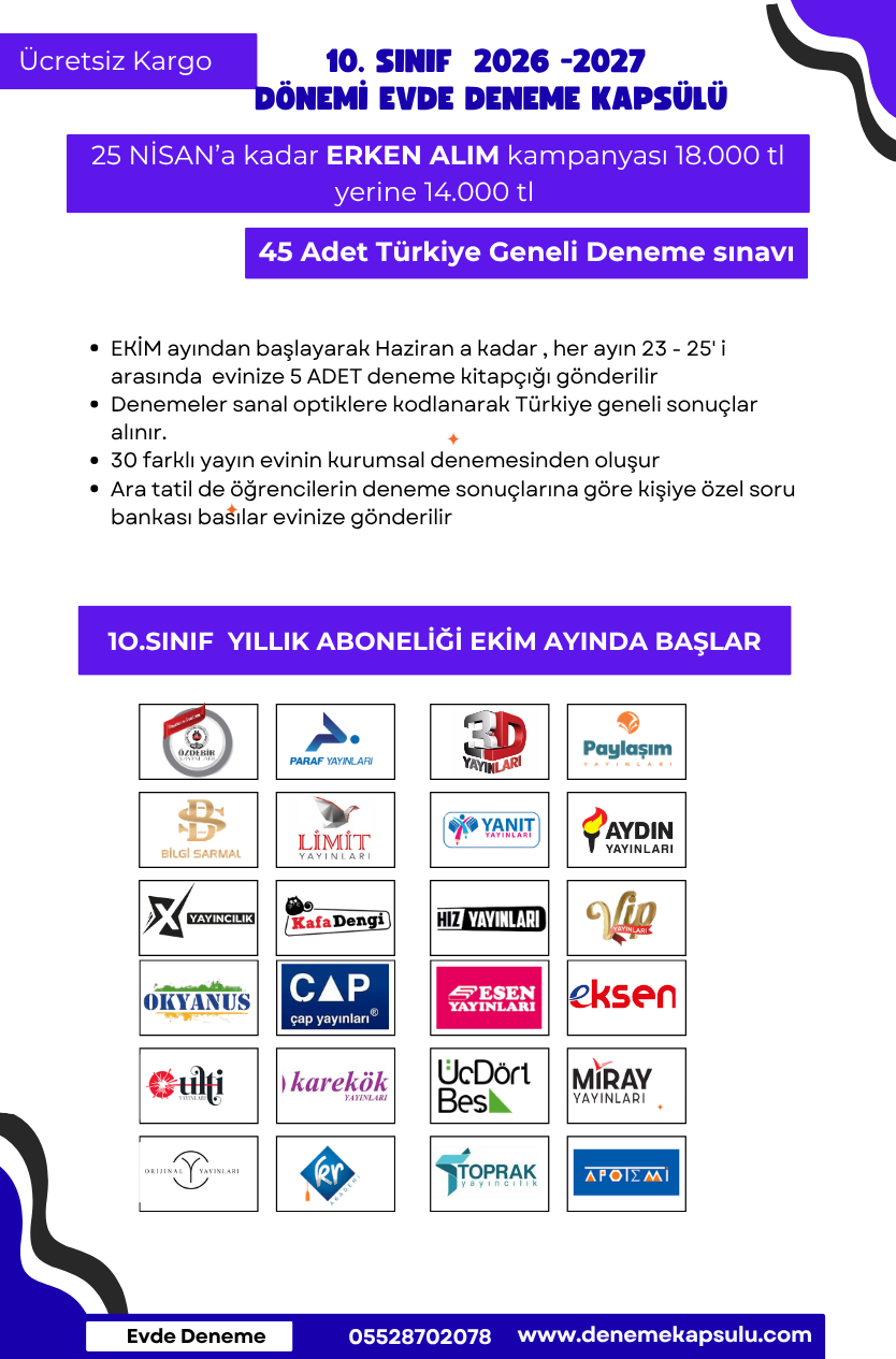 Kıredi Kartına Vade Farksız 4 Taksit 2026 - 2027 10 Sınıf Yıllık Deneme Kulübü 64 Li + Bir Adet Kişiye Özel Soru Bankası