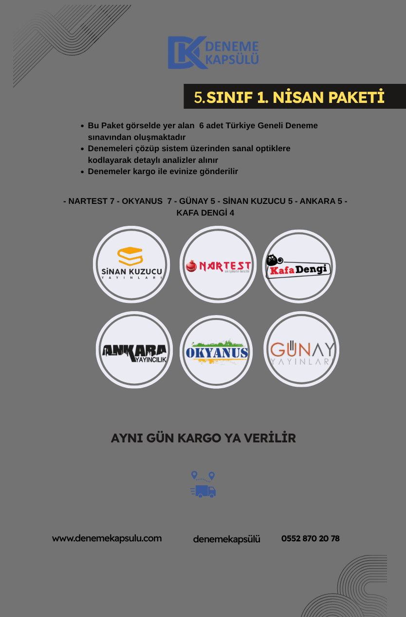 5. Sınıf Nisan Ayı Türkiye Geneli Deneme Paketi 6 'li