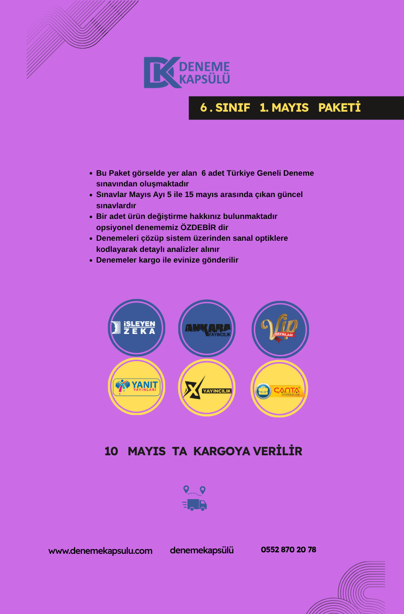6. Sınıf Mayıs Ayı Türkiye Geneli Deneme Paketi 6 Lı