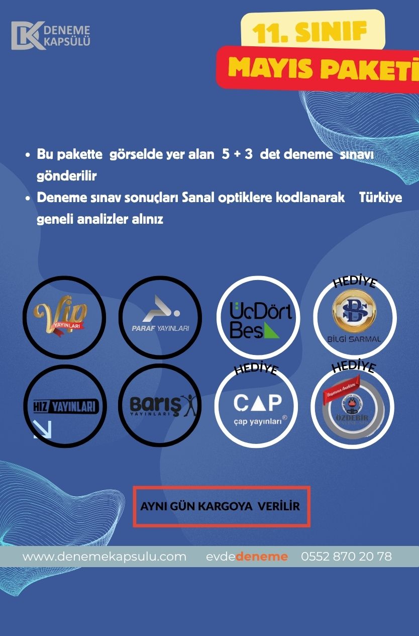 11 .sınıf Mayıs Ayı Türkiye Geneli Deneme Sınavı 8 Adet