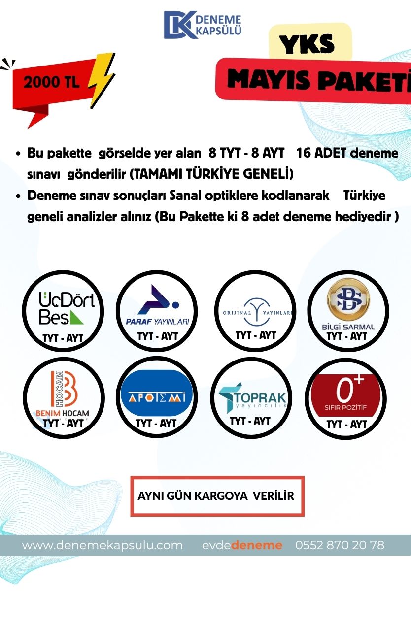 Yks Mayıs Ayı Türkiye Geneli Deneme Sınavı 8tyt - 8ayt 16 Adet