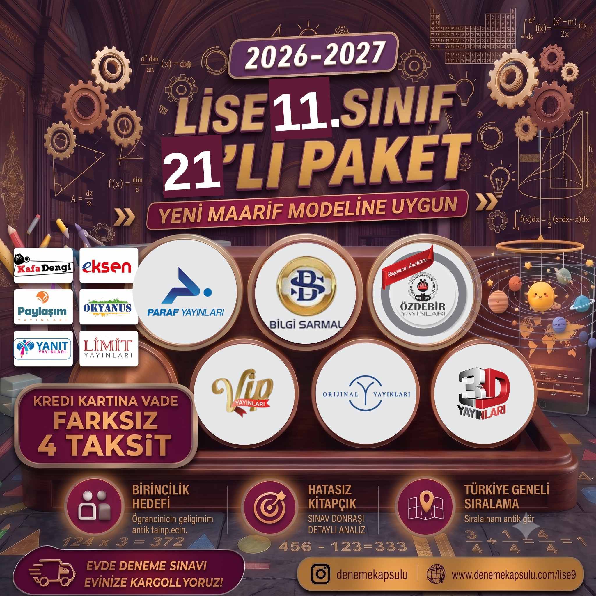 11 Sınıf 2026-2027 Dönemi Türkiye Geneli Deneme Paketi 21 Lı Deneme Paketi Kredi Kartına Vade Farksız 4 Taksit