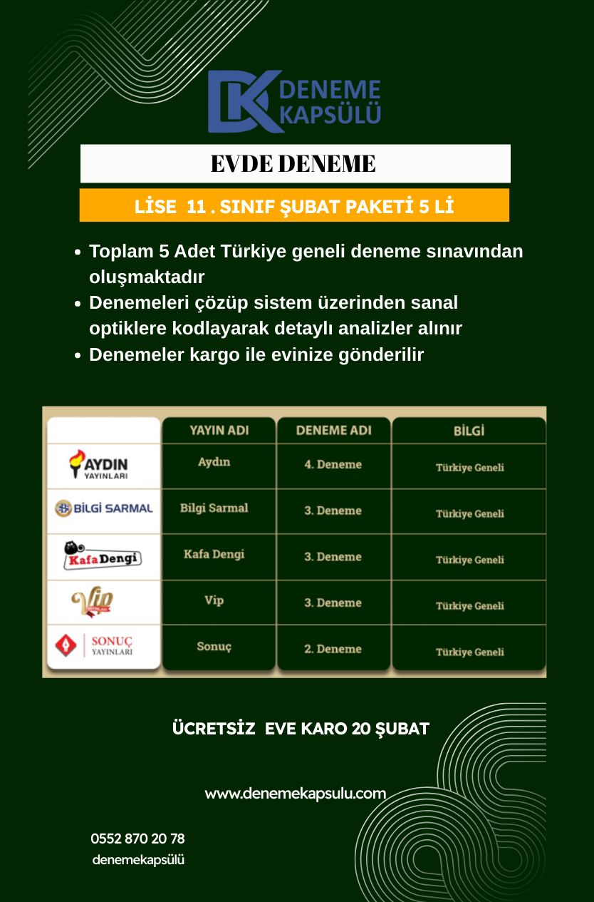 11. Sınıf Şubat Paketi 5 Li Türkiye Geneli