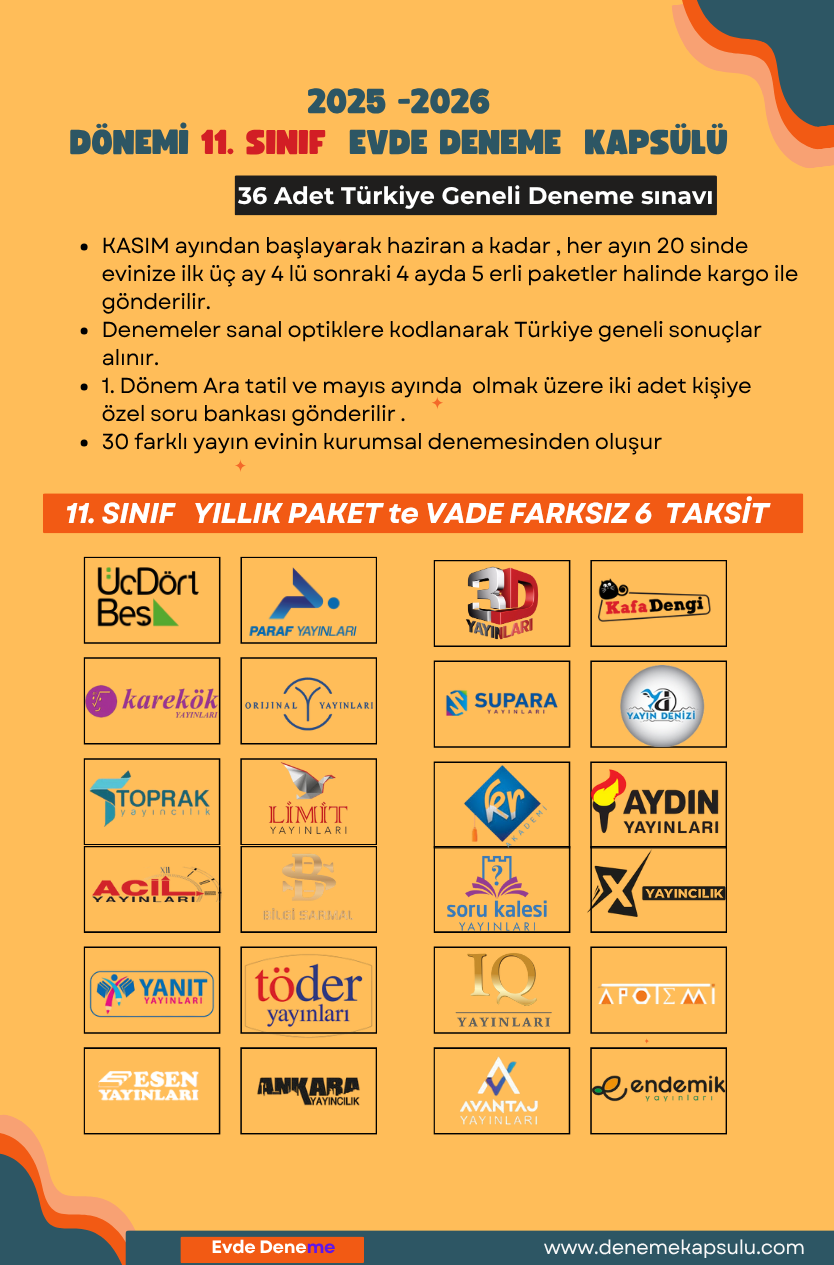 11.sınıf Türkiye Geneli 2025-2026 Yıllık Deneme Sınavı Aboneligi