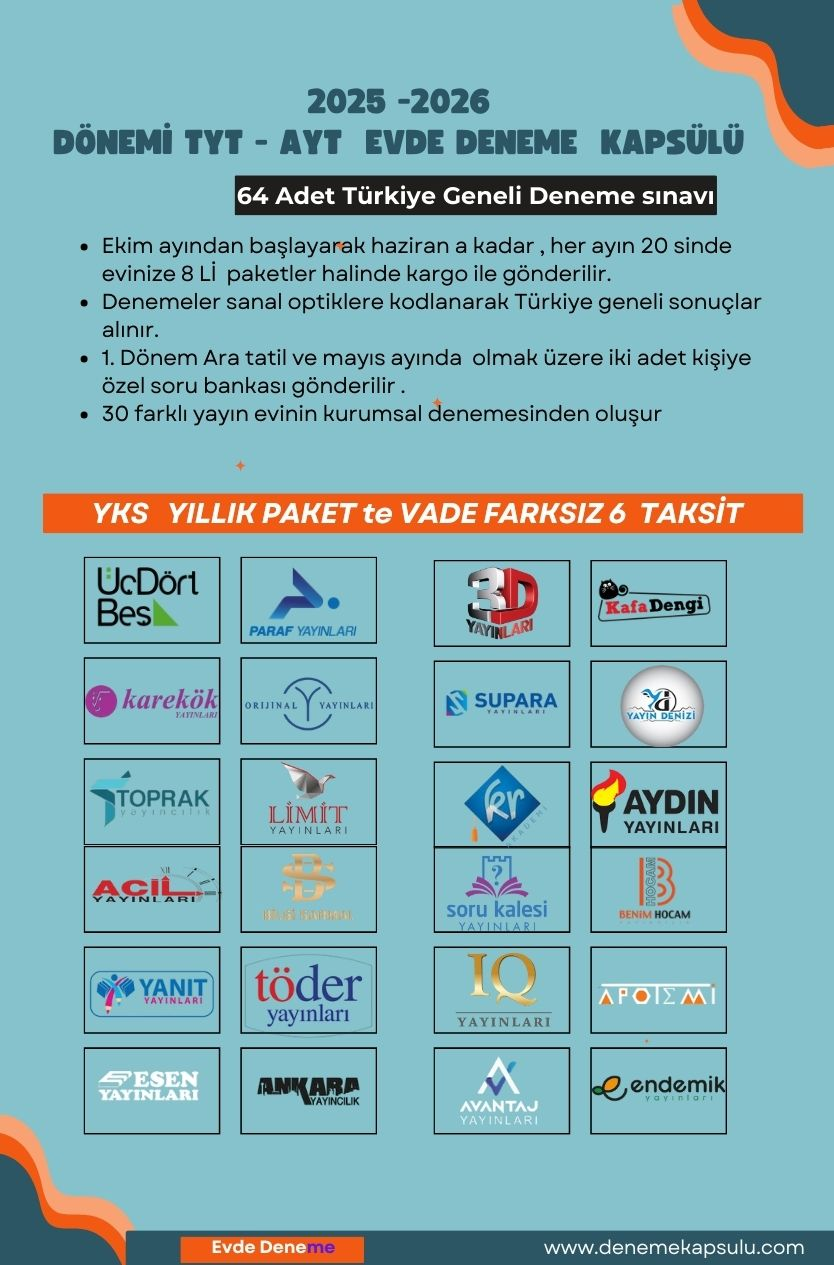 2025-2026 & 64 Adet Biryıllık Kurumsal Türkiye Geneli Yks Deneme Paketi