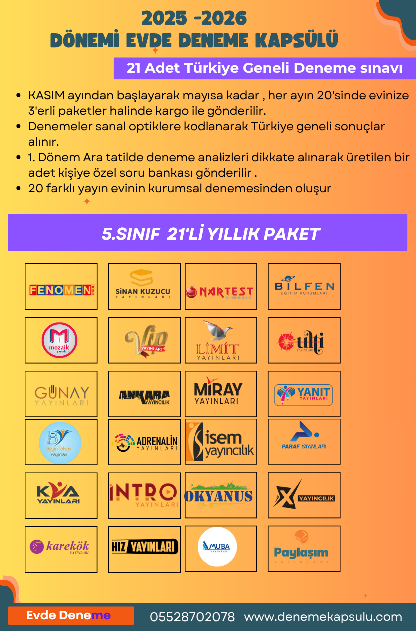 5. Sınıf 21'lı Türkiye Geneli Deneme Paketi 2025 - 2026