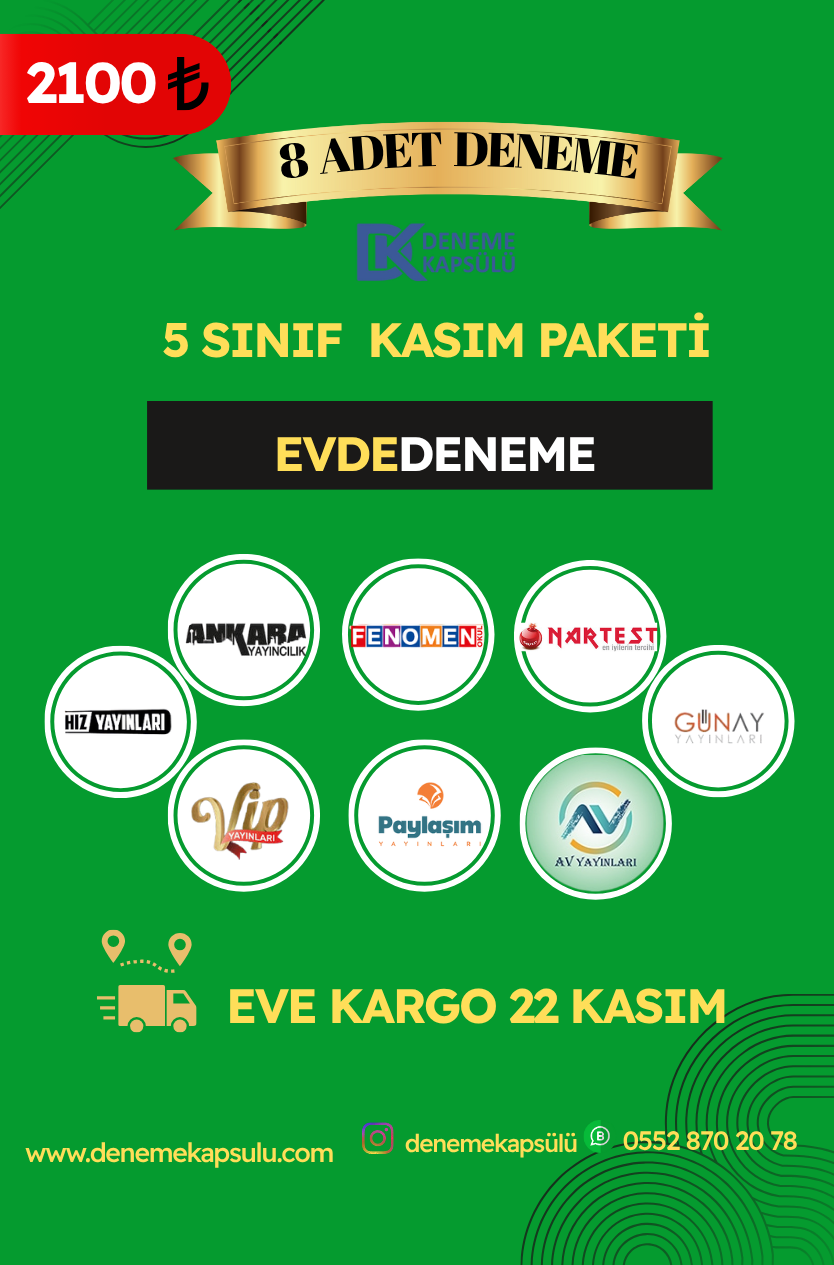 5. Sınıf Kasım Ayı Türkiye Geneli Deneme Paketi 8'li