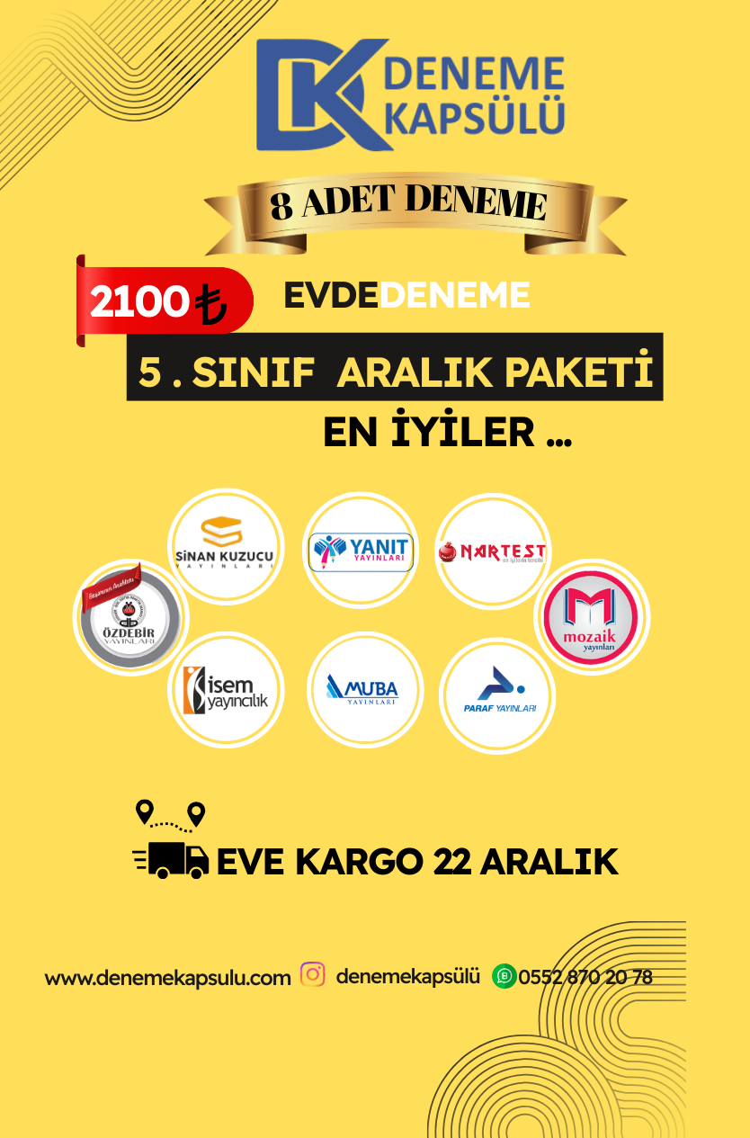 5.sınıf Türkiye Geneli Deneme Sınavı 8 Adet