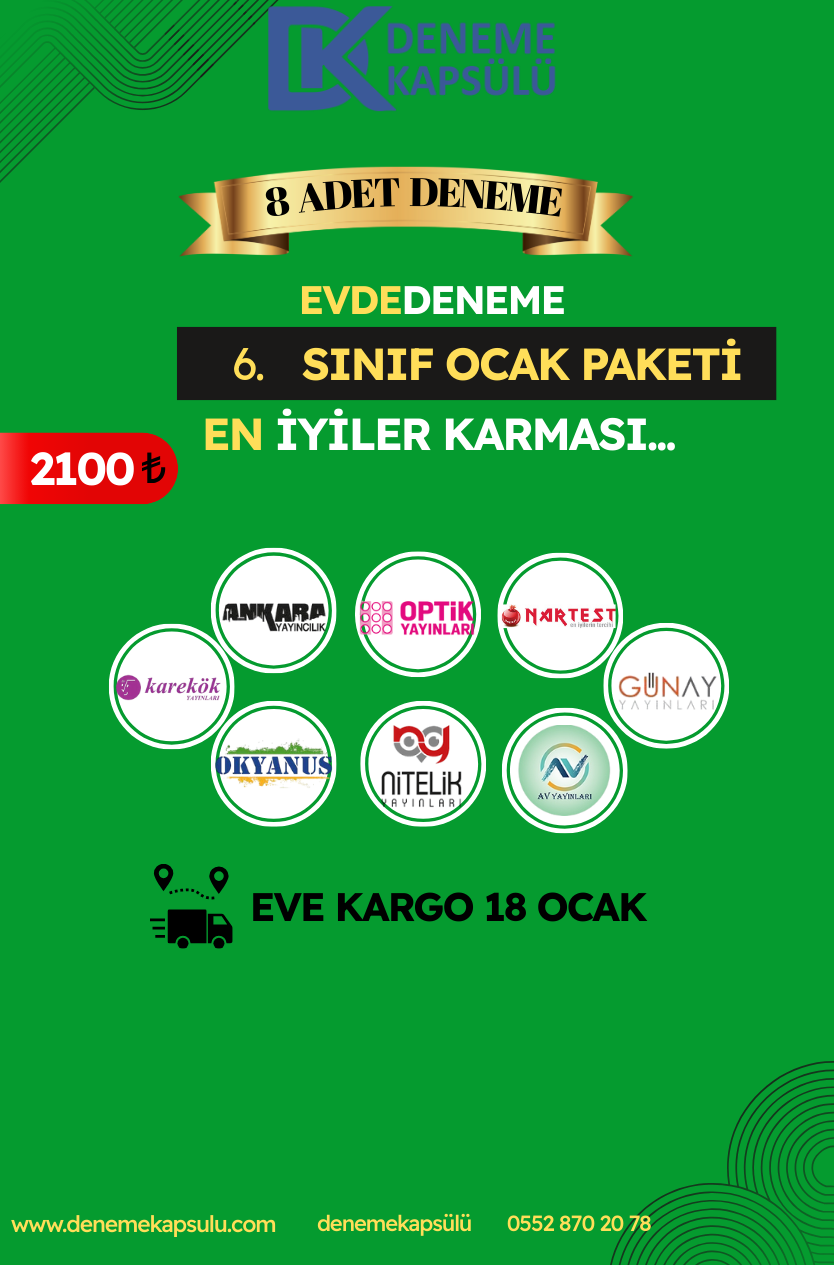 6 Sıınf Ocak Ayı Türkiye Geneli 8 Li Deneme Paketi