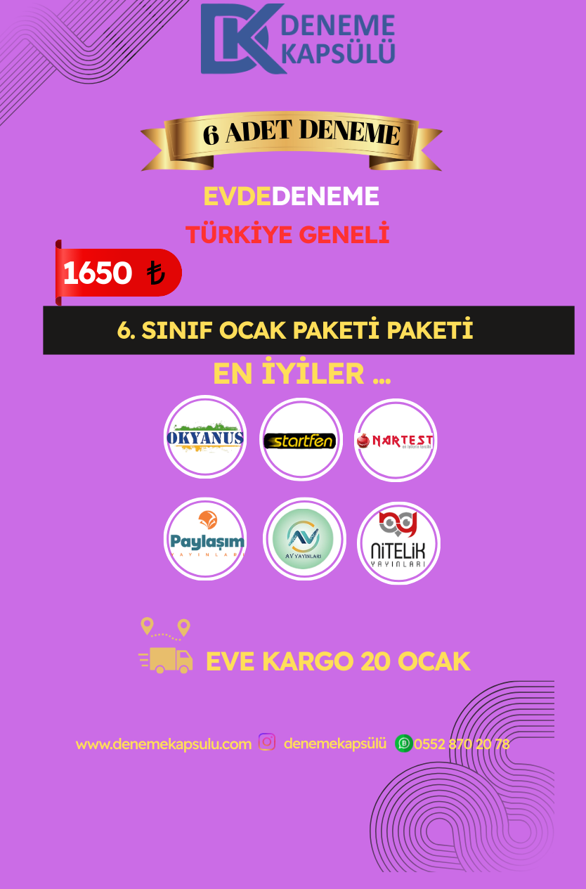 6. Sınıf Ocak Ayı Türkiye Geneli Deneme Paketi 6 Lı