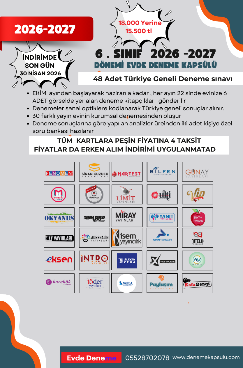 (2026 - 2027) 6. Sınıf Yıllık Deneme Kulübü 48 Li + Iki Adet Kişiye Özel Soru Bankası