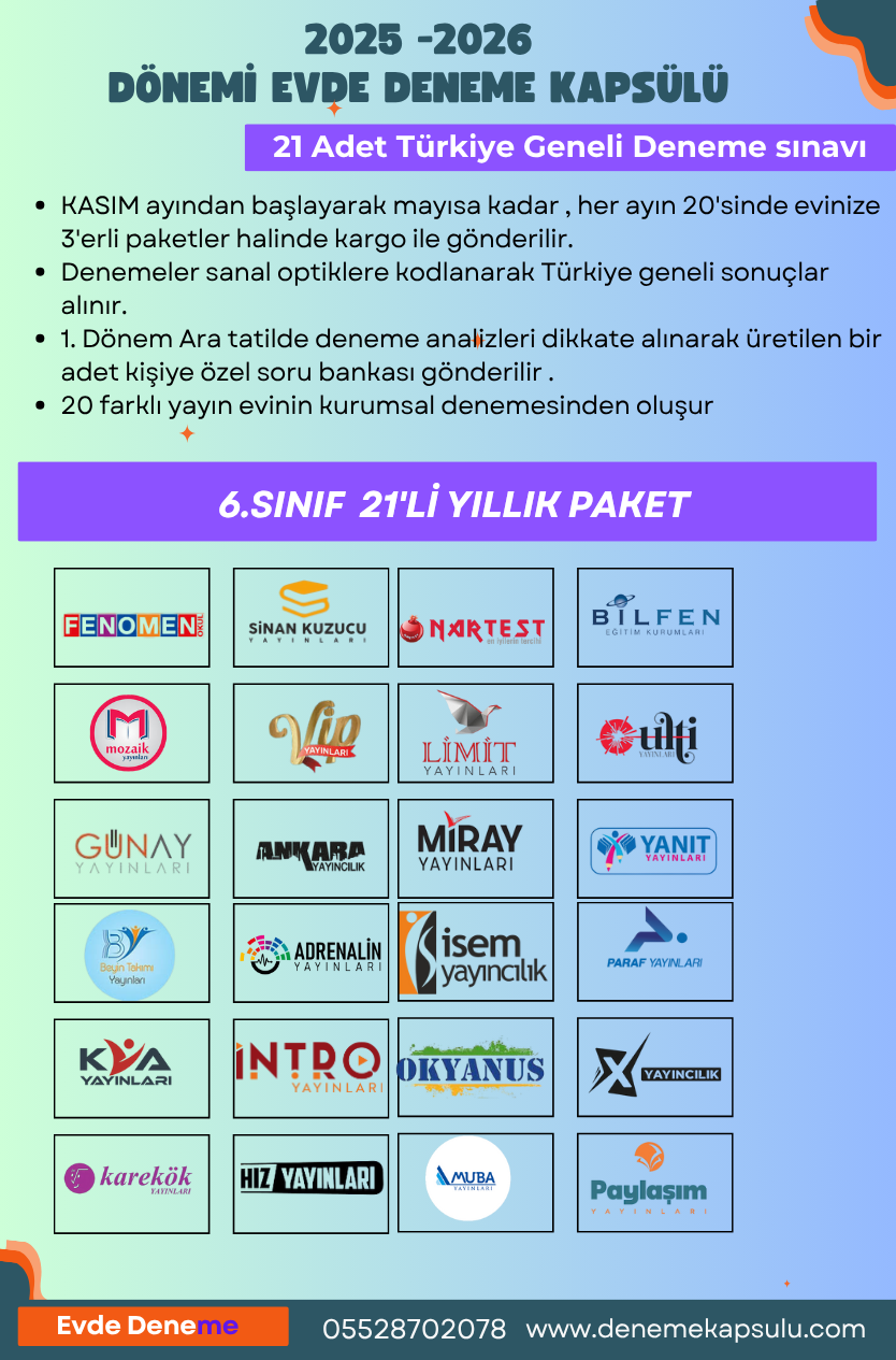 6.sınıf 21'lı Türkiye Geneli Deneme Sınavı 2025-2026 Dönemi