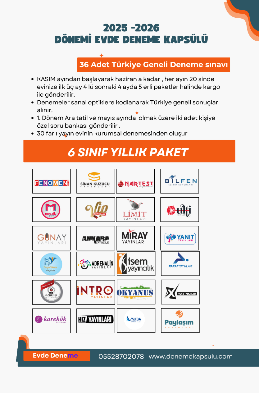 6.sınıf 36'lı Türkiye Geneli Deneme Sınavı 2025-2026 Dönemi