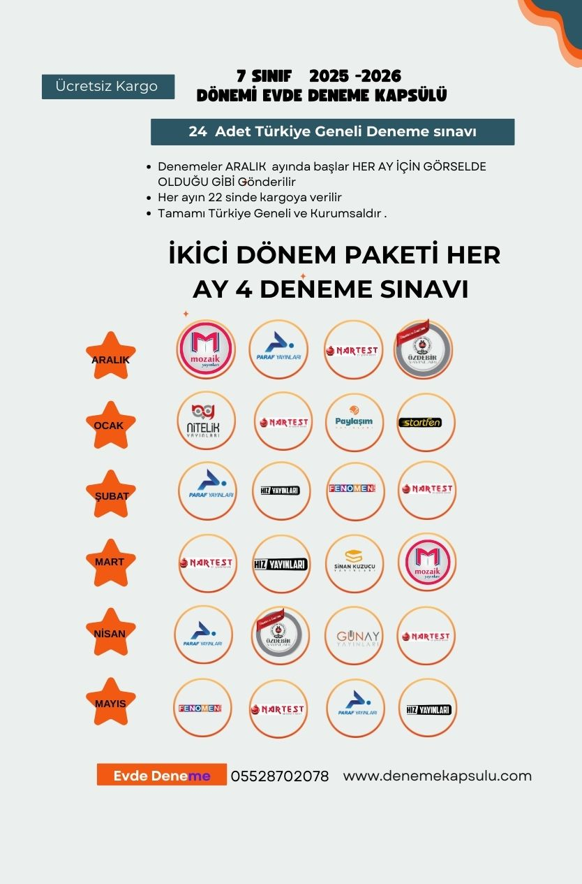 7. Sınıf 24 Lü Türkiye Geneli Deneme Sınavı Paketi
