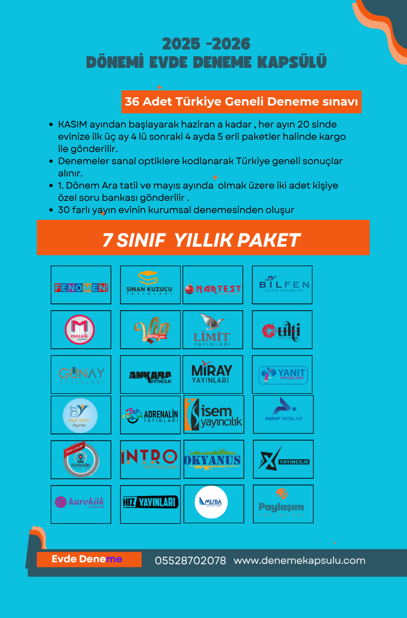 7. Sınıf 36 Lı Türkiye Geneli Deneme Paketi 2025 - 2026 + Kişiye Özel 2 Adet Soru Bankası