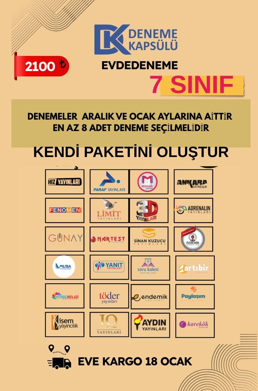 7 Sınıf Kendi Paketini Oluştur Türkiye Geneli Deneme Paketi 8 Li
