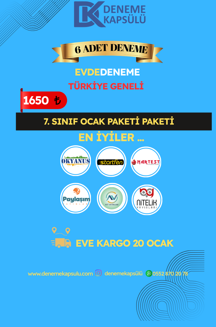 7 Sınıf Ocak Ayı Türkiye Geneli 6 Li Deneme Paketi