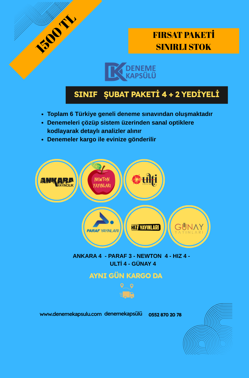 7 Sınıf Şubat Ayı Türkiye Geneli Deneme Paketi 4+ 2 Li