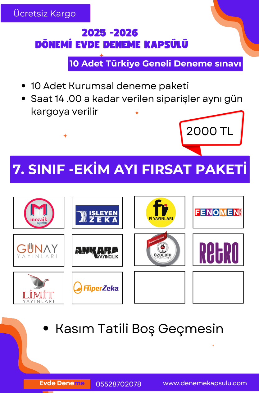 7 Sınıf Türkiye Geneli Deneme Sınavı Fırsat Paketi 10 Lu