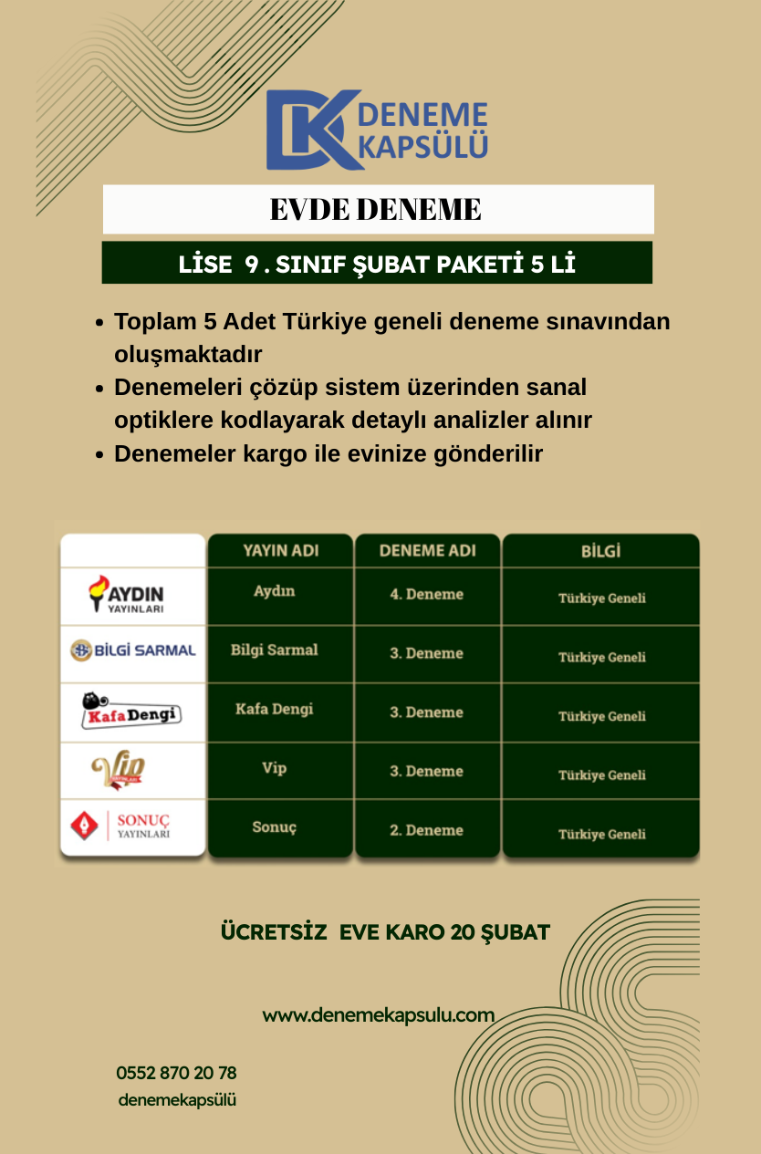 9. Sınıf Şubat Paketi 5 Li Türkiye Geneli