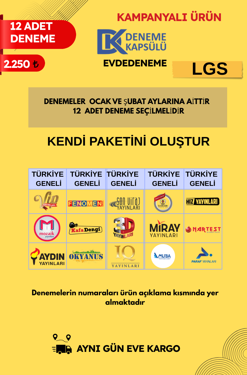 Lgs Kendi Paketini Oluştur 12 Adet Deneme Seçilmelidir