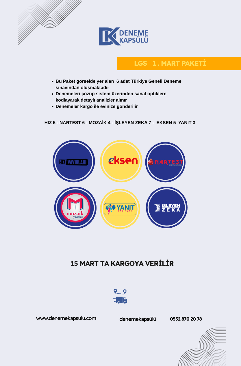 Lgs Mart Ayı Türkiye Geneli Deneme Paketi 6 Lı