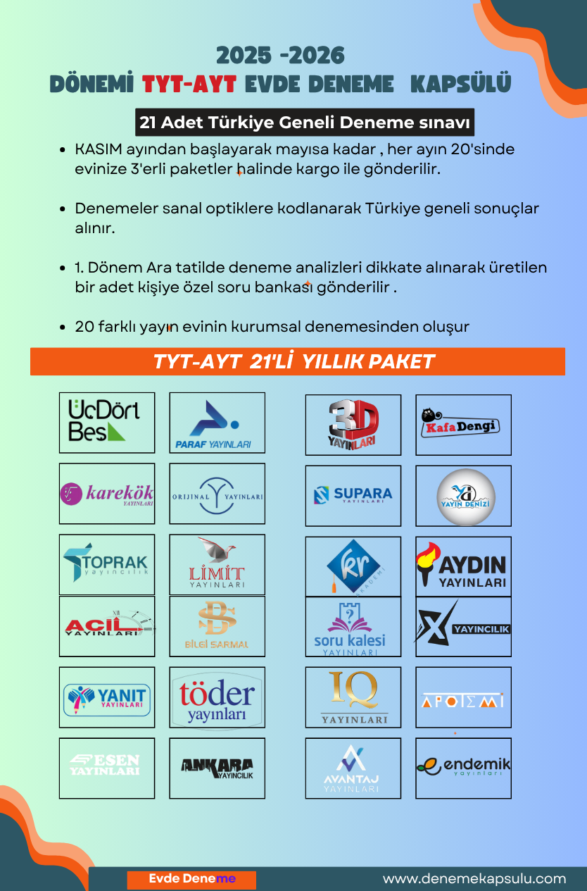 Tyt 21'lı Türkiye Geneli Deneme Paketi 2025 - 2026 + Kişiye Özel Soru Bankası