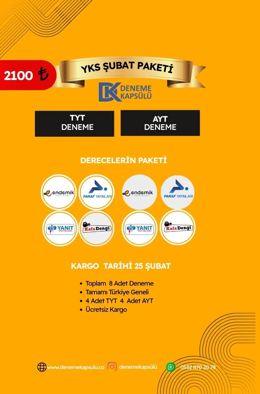 Yks Şubat Paketi 4 Tyt 4 Ayt Toplam 8 Deneme