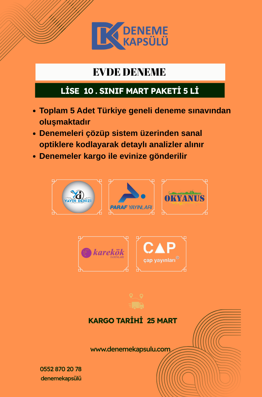 10 Sınıf Türkiye Geneli Mart Ayı Deneme Paketi