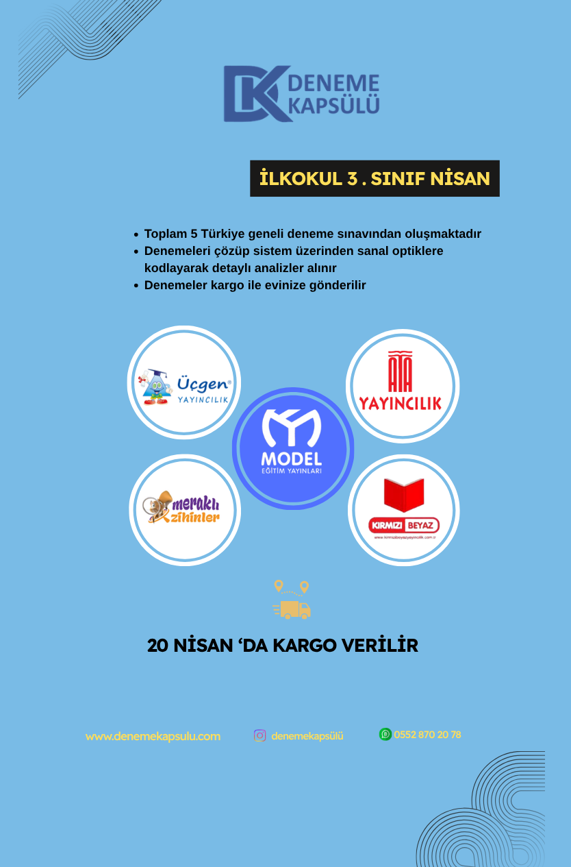 3 Sınıf Nisan Deneme Paketi Türkiye Geneli 5 Li