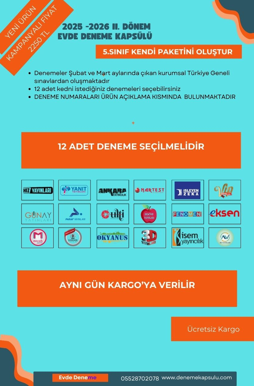 5 Sınıf Kendi Paketini Oluştur 14 Adet Türkiye Geneli Deneme Sınavı