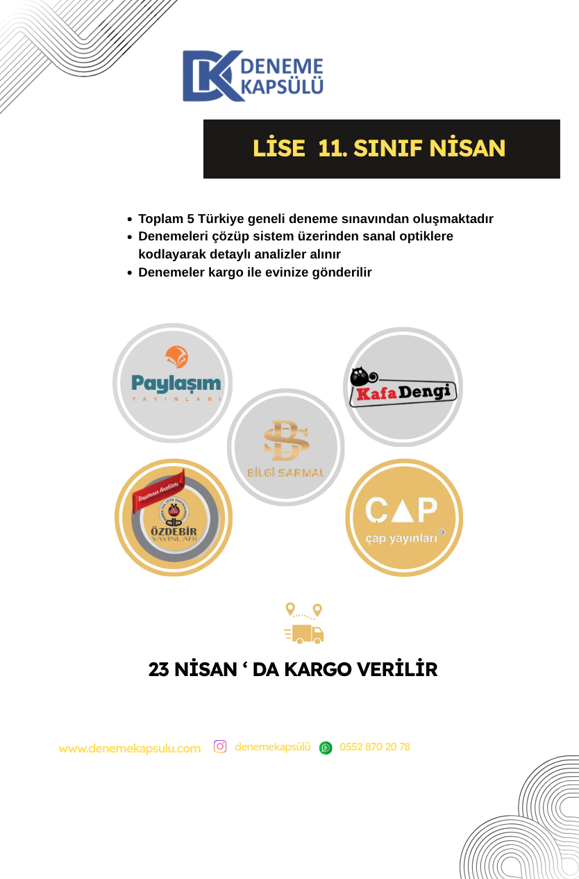 11. Sınıf Nisan Ayı Türkiye Geneli Deneme Paketi 5'li