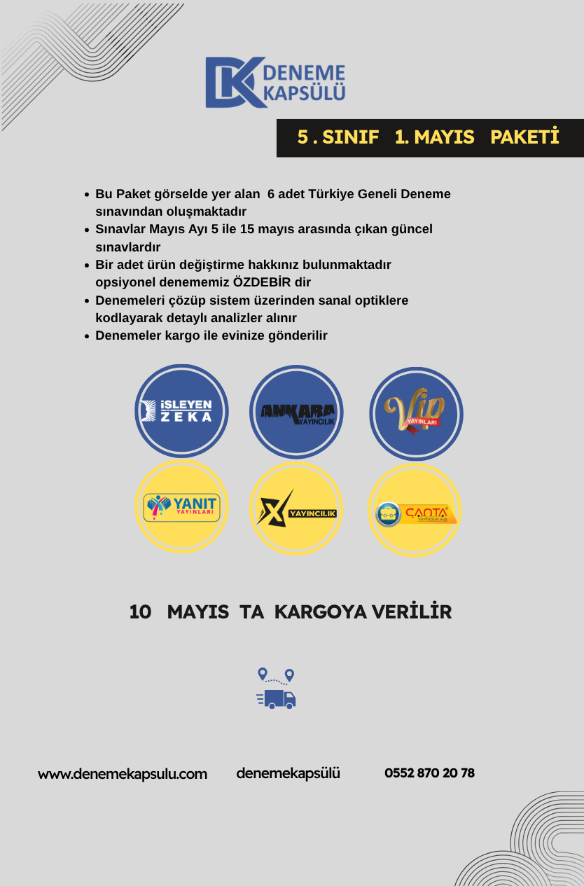 5. Sınıf Mayıs Ayı Türkiye Geneli Deneme Paketi 6 Lı