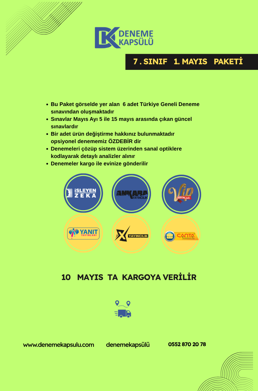 7. Sınıf Mayıs Ayı Türkiye Geneli Deneme Paketi 6 Lı