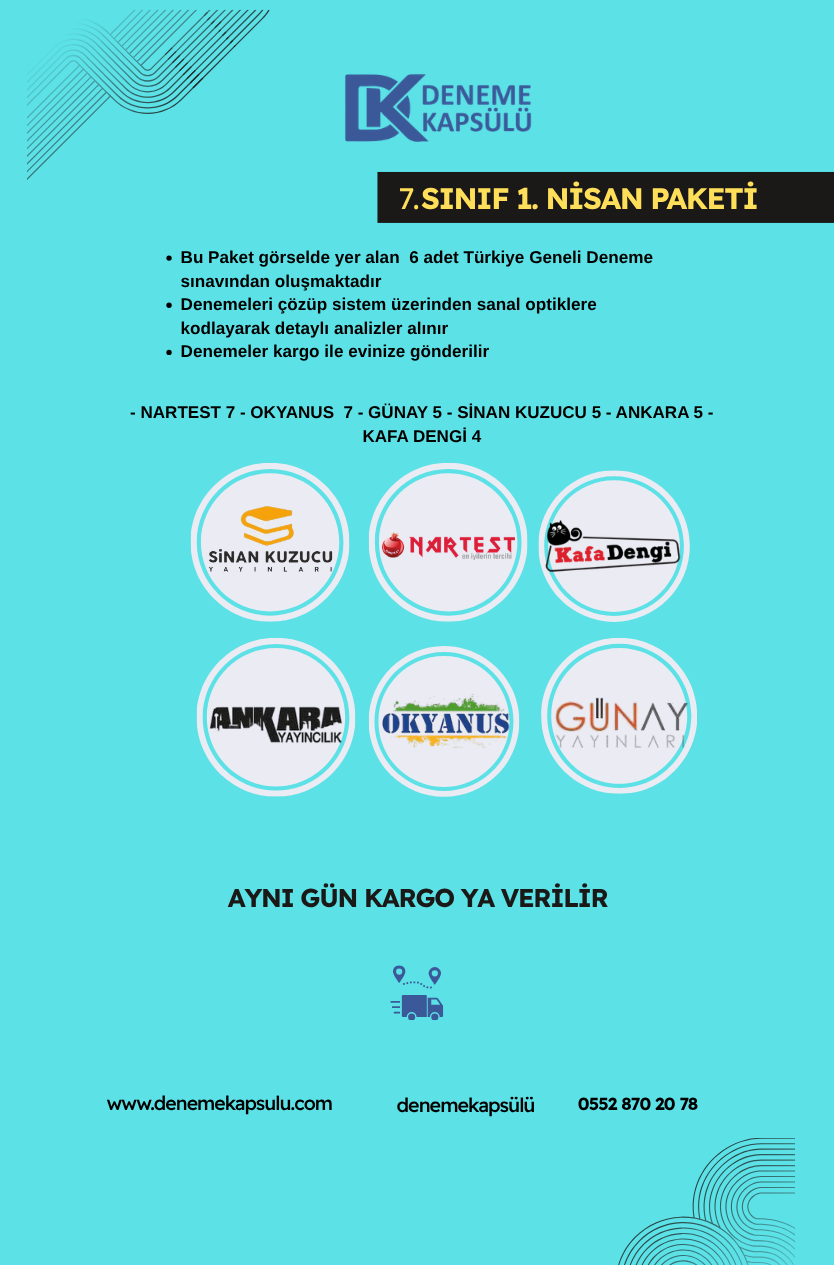 7. Sınıf Nisan Ayı Türkiye Geneli Deneme Paketi 6 'li