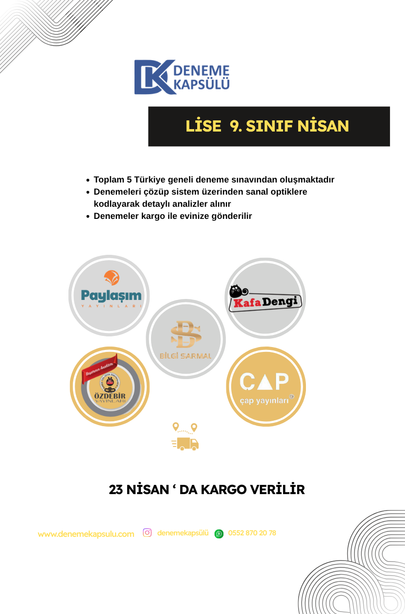 9 . Sınıf Nisan Ayı Türkiye Geneli Deneme Paketi 5'li