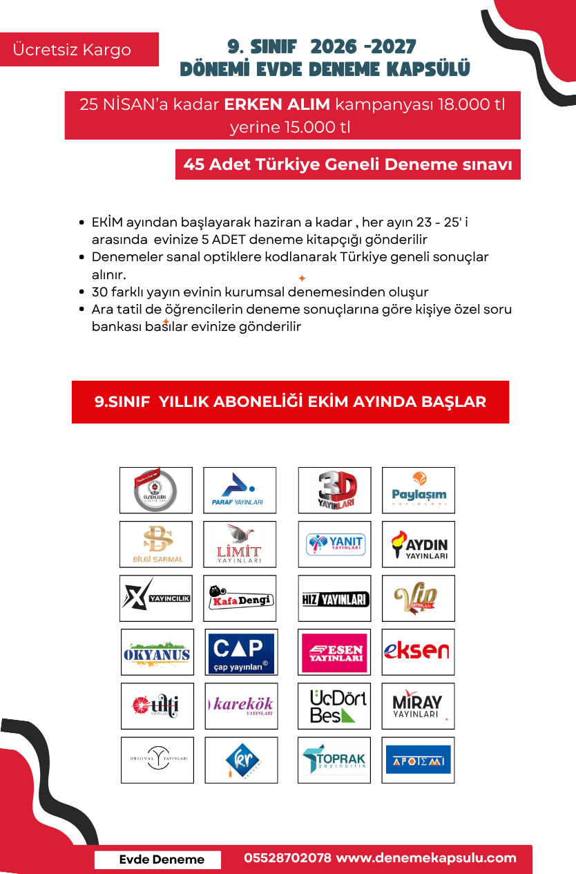 Kıredi Kartına Vade Farksız 4 Taksit 2026 - 2027 9 Sınıf Yıllık Deneme Kulübü 64 Li + Bir Adet Kişiye Özel Soru Bankası